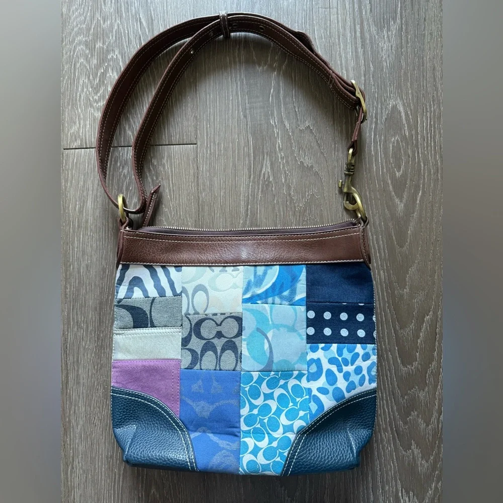 Coach Patchwork Crossbody Bag in Blue and Brown - Picture 2 of 9